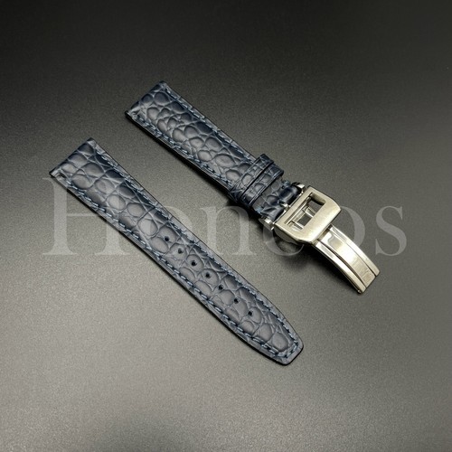 20/22 MM D/Blue Genuine Leather Stone Watch Band Strap S Deployment Fits For IWC - Picture 4 of 5