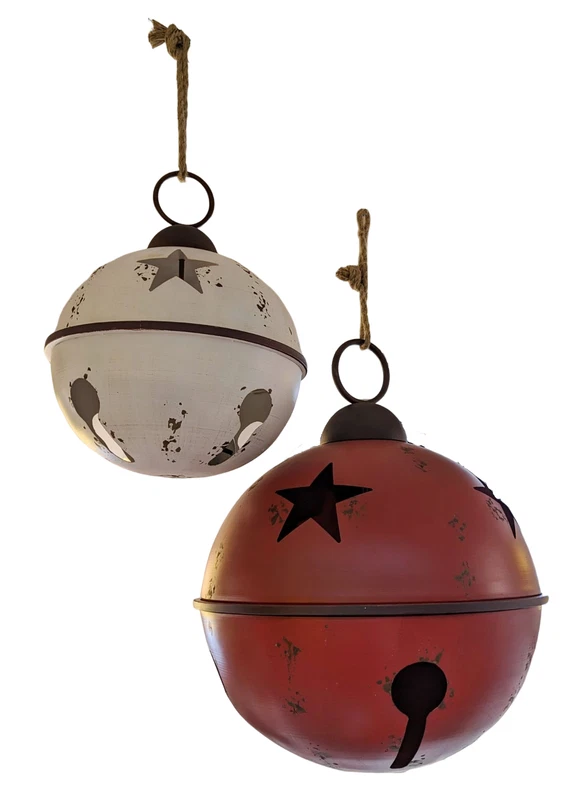 Set 2 Campane Palle Giganti Grandi NATALE Sfere Bianco Rosso Metallo Natalizie, fotografia 8 di 9