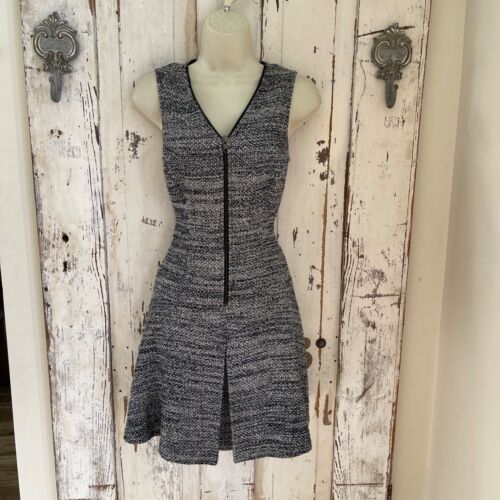 Theory Größe 2 Damen marineblau weiß ärmellos Tweed Reißverschluss vorne Karriere Kleid - Bild 2 von 9