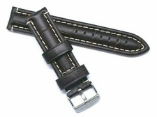 20mm Brown Crocodile Grain Leather Padded Watch Strap Band Silver Tone Buckle