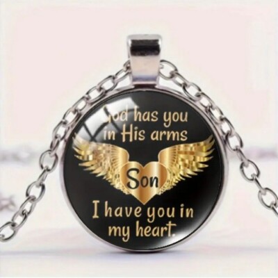 Son God Has You Angel Wings Memorial Round Glass Pendant Necklace