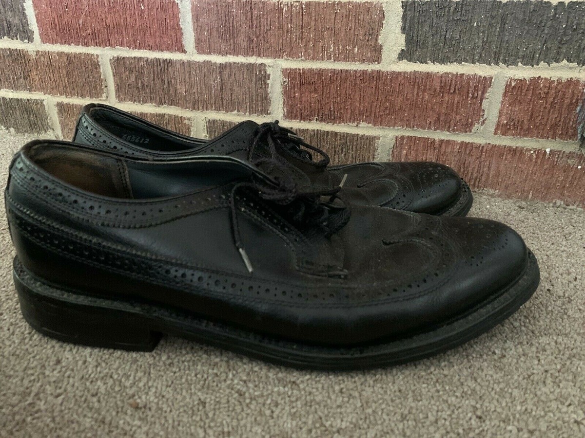 CROWN BROWN Vintage Wing Tip Black Oxfords USA MADE Dress  display picture 2
