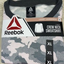 Image of Reebok Crew Neck Sweatshirt Comfort Loungewear Fleece Soft Pink Camo Size XL
