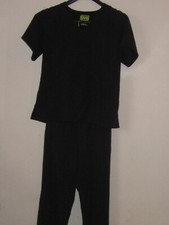 AVE Women's Black Medical Vet Tech Scrub Top Shirt Med. Pant Med. Petite 
