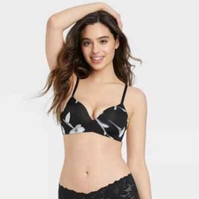 Auden Women's Bliss Lightly Lined Wirefree Bra Black Floral Size 32C