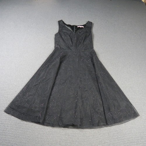Review Womens A-Line Dress 8(AU) XS Black Beaded V-Neck Sleeveless Fit & Flare