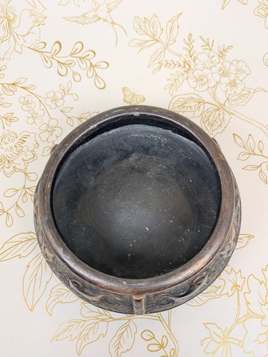 1900s Black Copper Finish Japanese Pottery Incense Burner 7.5 W X 3.5 In Tall - Picture 15 of 15