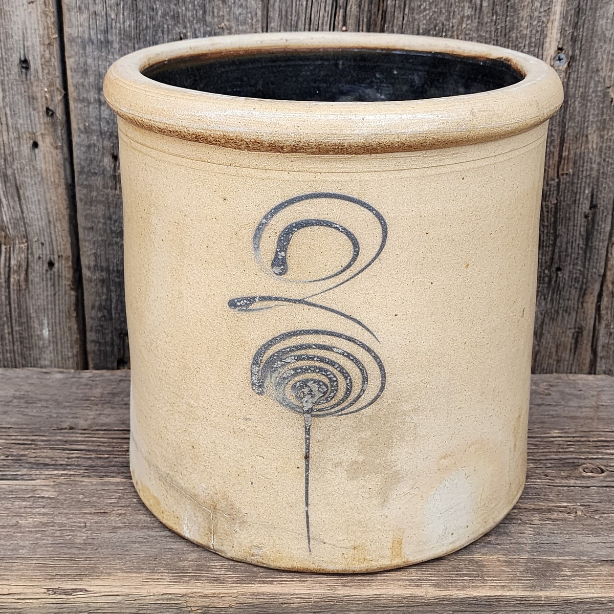 Primitive Antique 2 Gallon Bee Sting Decorated Stoneware Crock Red