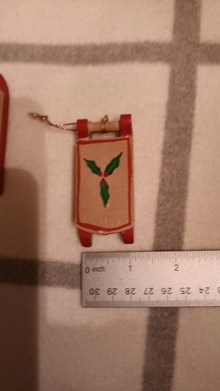 Vintage Pair of Christmas Hand Painted Wooden Ornaments