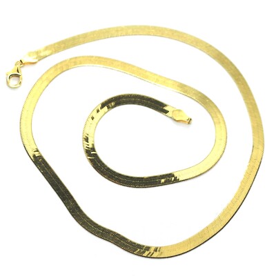 18K YELLOW GOLD CHAIN FLAT 4mm BOX SNAKE FISHBONE, 17.7'', 45cm, HERRINGBONE