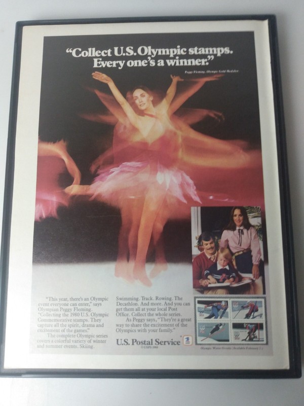 Peggy Fleming Vtg 1980 Magazine Page Cutout Framed New Frame Olympics  Stamp Ad