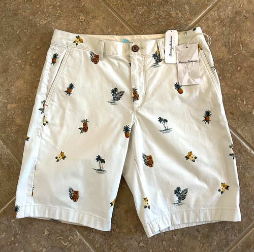 Tommy Bahama Boracay Tiki Time Shorts 32 Bleached Sand w/Allover Print $118 NWT