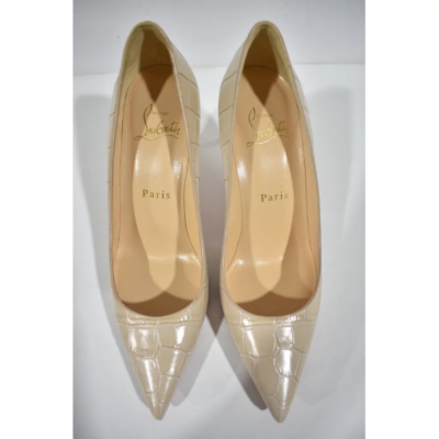 Christian Louboutin Kate 85 Nougat Nude Calf Ali Croc Pointed Toe