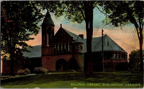 Billings Library University of Vermont Campus Burlington Vintage 1912 Postcard