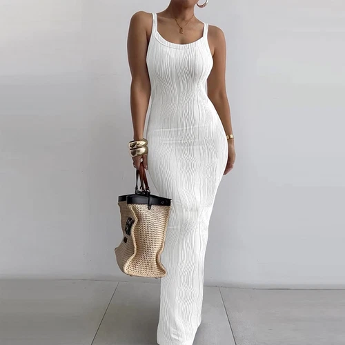 Damen Sommer Langes Kleid Freizeit Slip Sexy Schmal Ärmellos Bodycon Maxikleider - Bild 28 von 42