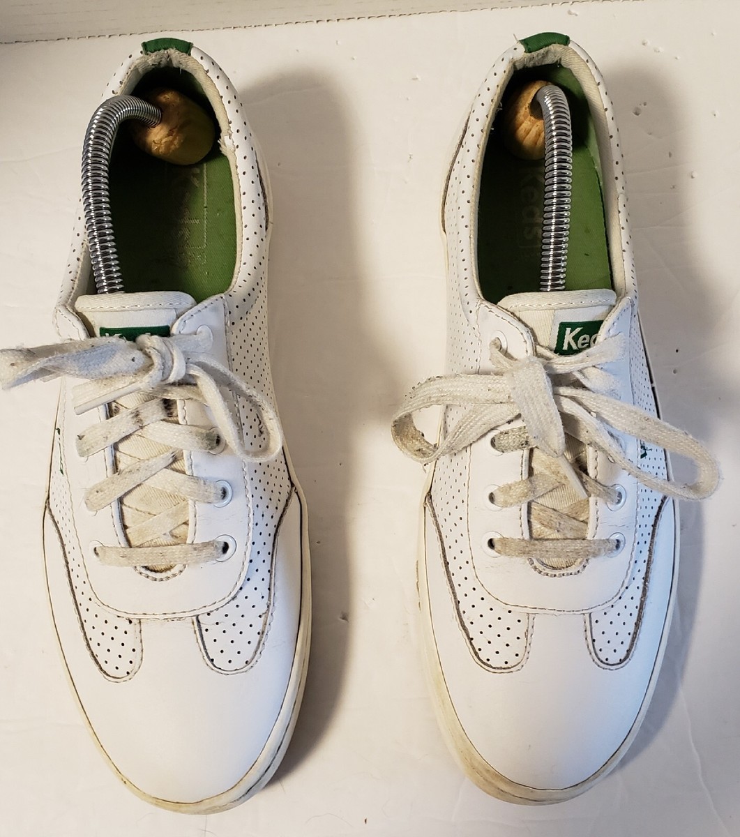 KEDS Womens Leather White Sneakers With Green Accents Tennis Shoes Size 10