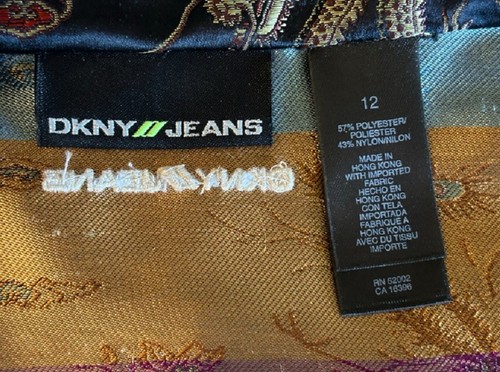 DKNY Vintage EUC Women's Sz. 12 Asian Black Satin Vest w/Gold & Red Embroidery - Afbeelding 8 van 12