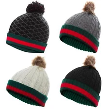 Mens Womens Beanie Hat Winter Warm Bobble Hat Thick Cable Knitted Ski Skull Cap