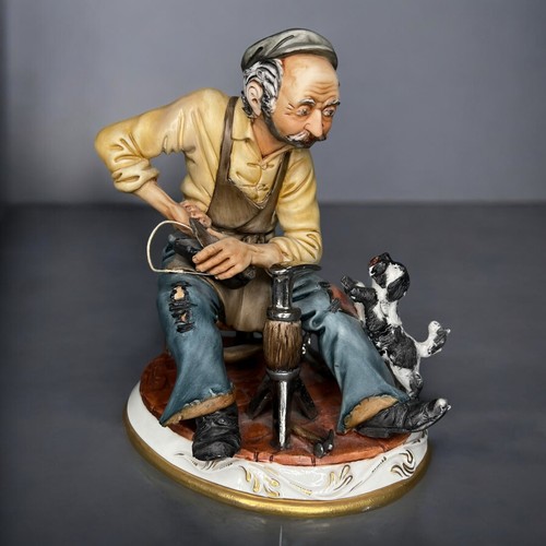 VTG Capodimonte Porcelain Figure The Cobbler & Dog - Signed R Guidolin F.60