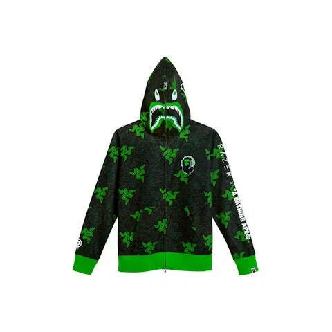 A BATHING APE (BAPE) Felpa con cappuccio e zip intera BAPE x Razer Neon Camo Shark nero verde
