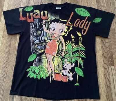 Vintage BETTY BOOP Bootleg Tee Luau Lady Big Print Shirt Single Stitch XL NWOT