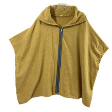 Lost Petal Linens Poncho Womens Os Mustard Yellow Zip Up Cape Shawl Wool Blend