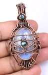 Rare 122.60 Ct MoonStone Cabochon Copper Wire Wrapped Beautiful Pendant Jewelry