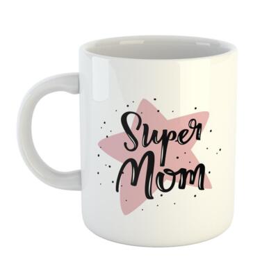 Kaffeetasse Super mom Keramik Tasse Weiß Geschenkidee Souvenir Präsent Wichtelge