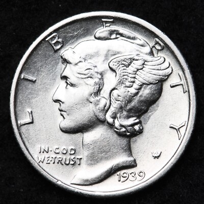 1939-S Mercury Silver Dime AU FREE SHIPPING 