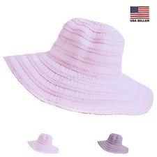Stripe Cotton Summer Packable Wide Large Brim Beach Floppy Sun Hat Casual Womens