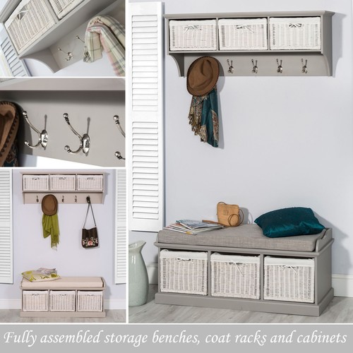 Storage Bench Hanging Shelf Hallway Set Entryway Shoe Storage TETBURY