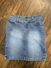 Vintage Tommy Hilfiger Jean Skirt Size 1 High Waist Side Slits Denim Knee Length