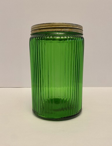 Zuccheriera vintage anni '30 Owens-Illinois alta 8" in vetro verde con etichetta ST. - Foto 5 di 9