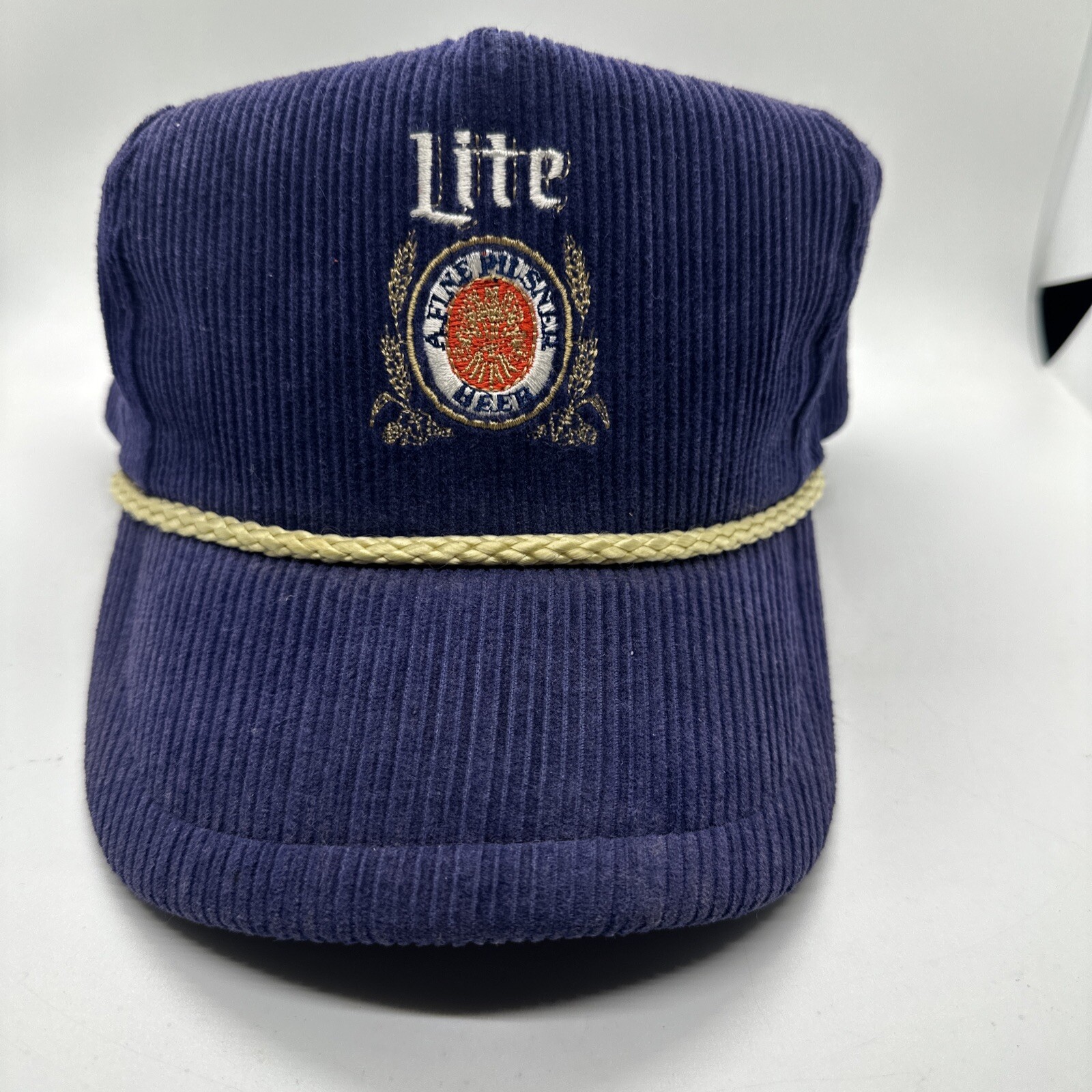 Vintage Miller Lite Hat Corduroy Navy Blue Strapback … Gem