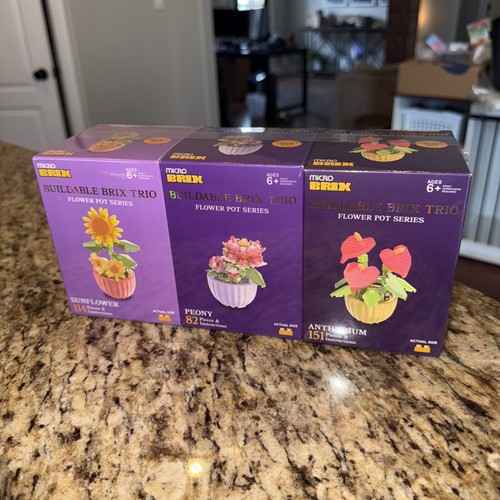 Micro Brix Buildable Brix Trio--Flower Pot Series-Sunflower/Peony/Anthurium--NEW - Picture 4 of 9