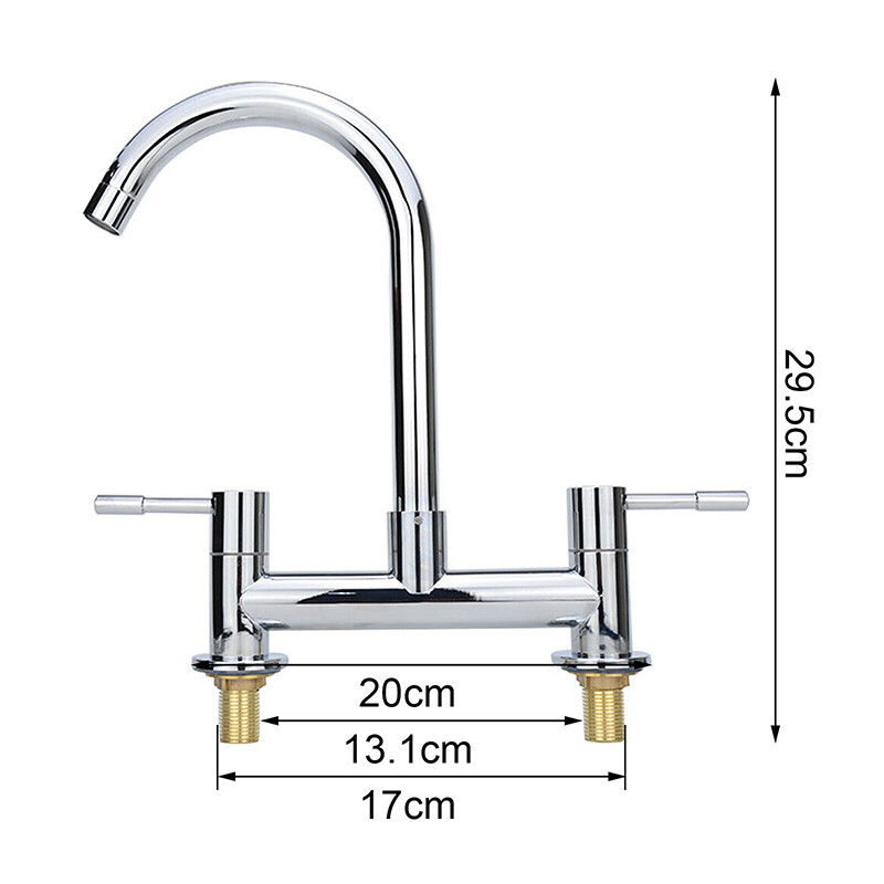 Kitchen Dual Lever Chrome Sink Mixer Taps 2 Hole Deck Mounted Tap