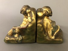 Armor Bronze Polychrome New York  Book Ends "Cherub Reading" 6 1/2" x 4" x 6"