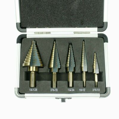 5pcs SAE Step Drill Bit Set HSS Cobalt Multiple Hole 50 Size TRI-FLAT Shank