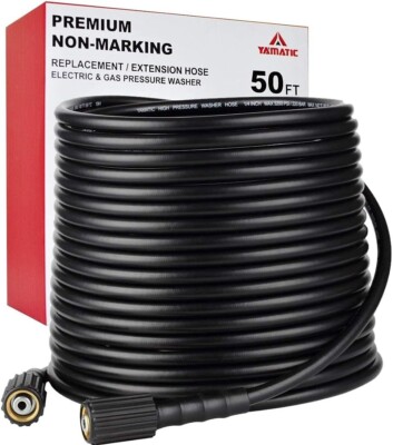YAMATIC Pressure Washer Hose 50FT, 1/4'' Kink Free M22 14mm 3/8'' Quick Connect