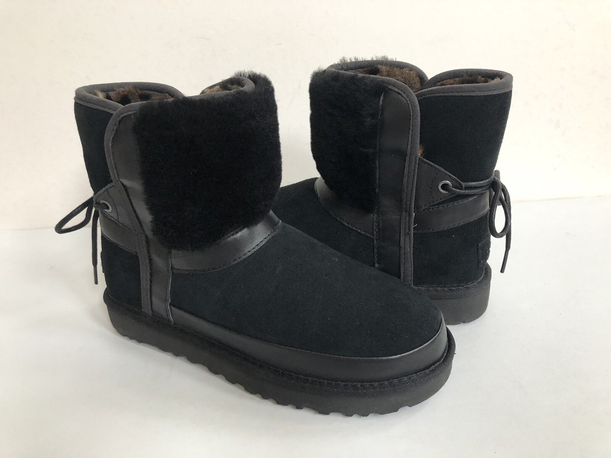 UGG CLASSIC LEOPARD LINED BOW BLACK WATER RESISTANT BOOT US 11 EU 42 UK 