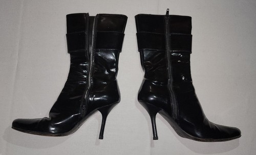Clandestine Boots Vero Cuoio Black Leather High Heel Boots Size 37 Italian Made - Picture 9 of 10
