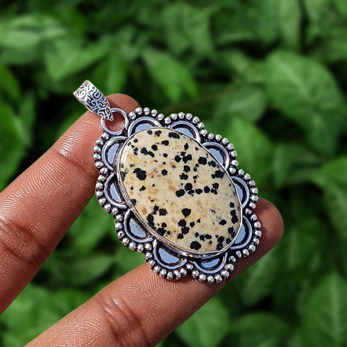 Wow Dalmatian Jasper Gemstone Pendant 925 Silver Plated Fashion