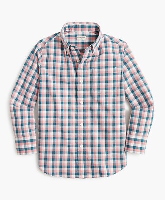 NEW J.CREW FACTORY crewcuts Boys gingham flex washed shirt Warm Rose Peacock 10