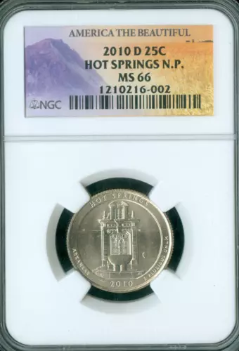 2010 D HOT SPRINGS YELLOW LOGO PARKS QUARTER NGC MS66 BUSINESS STRIKE .