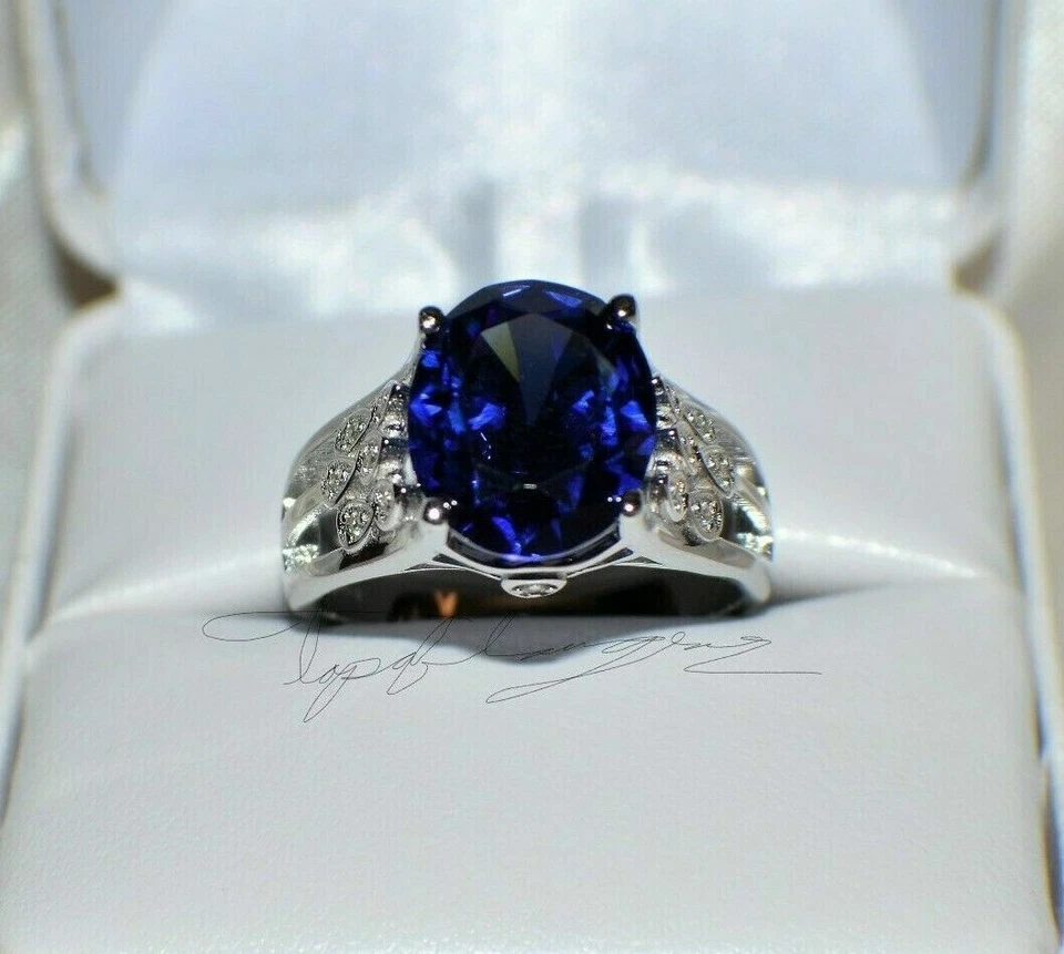 TANZANITA AAA PREMIUM DE 8 QUILATES Y 14 DIAMANTES IMPECABLES RELLENO DE ORO BLANCO GITANO DE 14K Foto 2 de 4