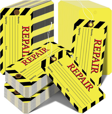 120 Pack Repair Tags Yellow Maintenance Required Tags with Wire Production Quali