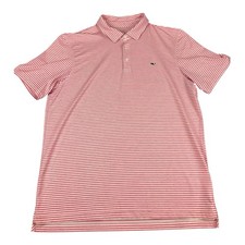 Vineyard Vines Performance Golf Polo Shirt, Red White Striped, Men s Size Large