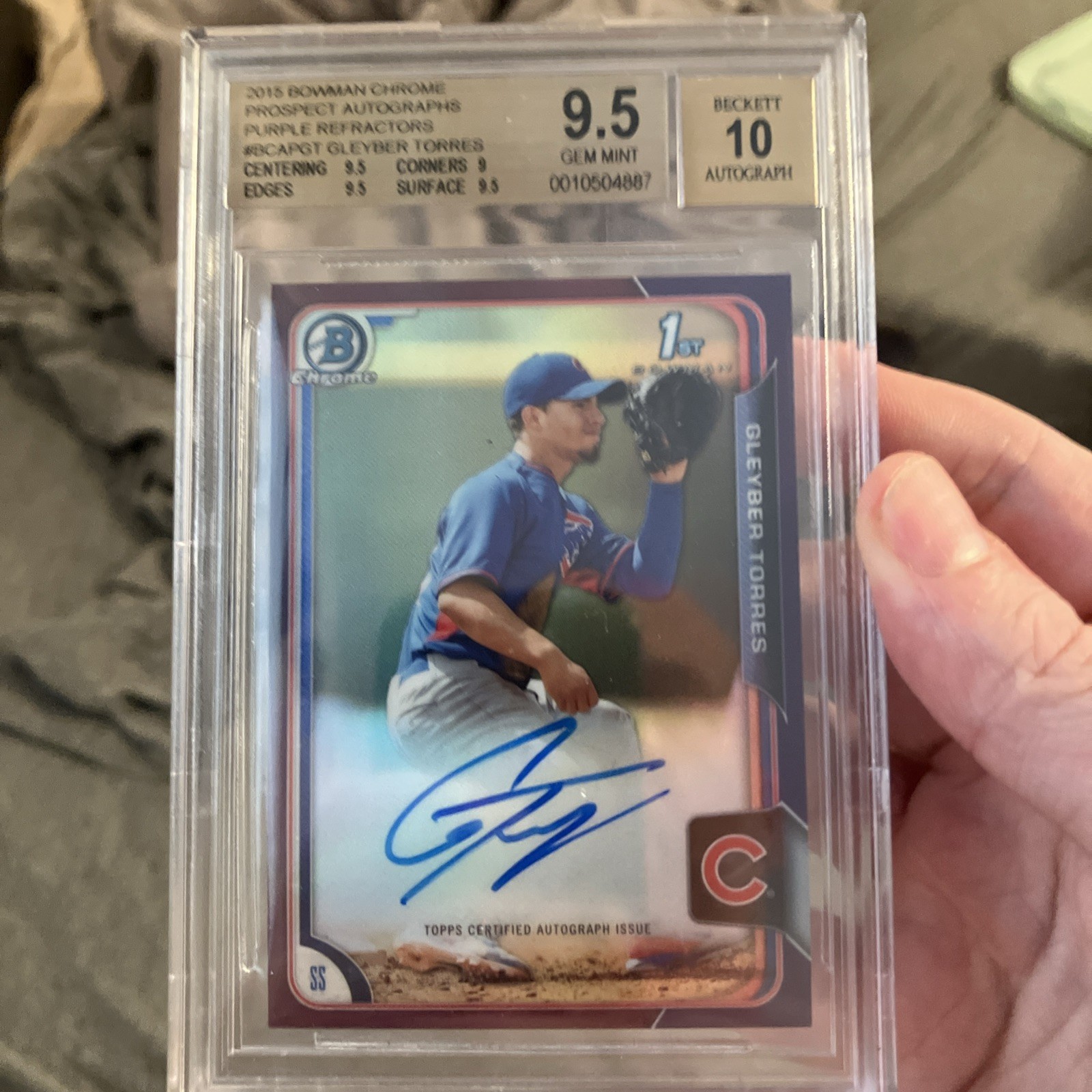 2015 Bowman Chrome Baseball Purple Auto Gleyber Torres /250 BGS 9.5 Auto 10