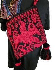 RARE Eagle Deer Peyote Traditional Huichol Textile Woven Bag Shaman Morral Large