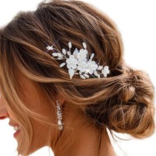 Flower Bride Wedding Hair Vine Accessories Silver Pearl Bridal Hair Piece for